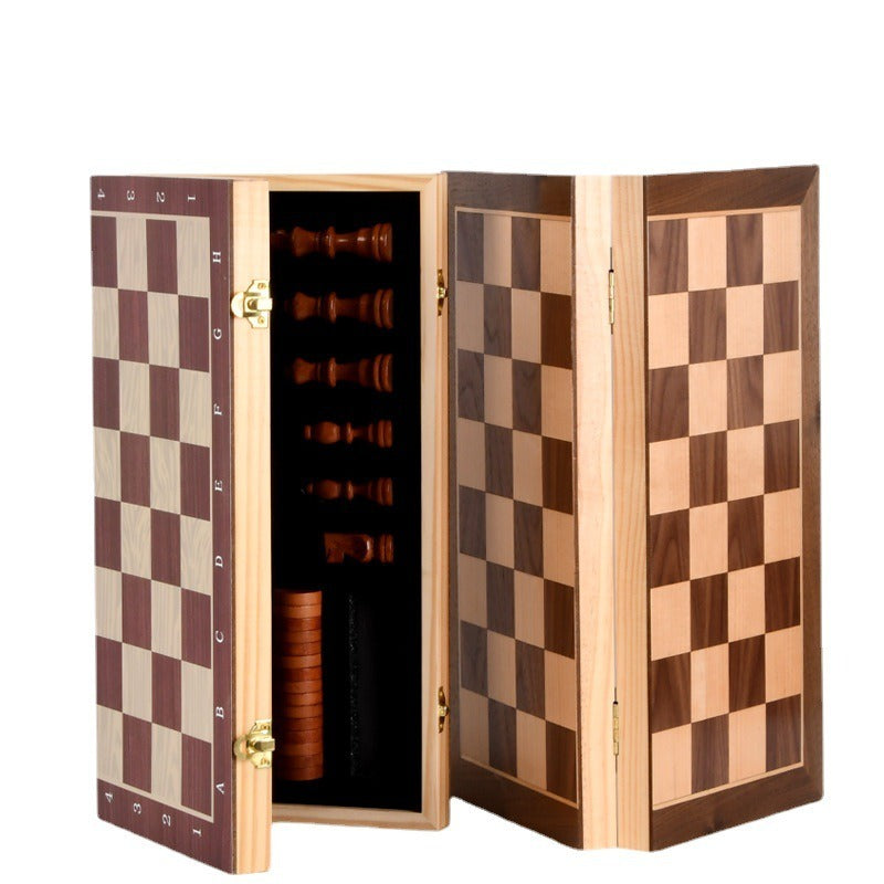 Solid Wood Magnetic Chess & Checker Game Set - Two in One Combination