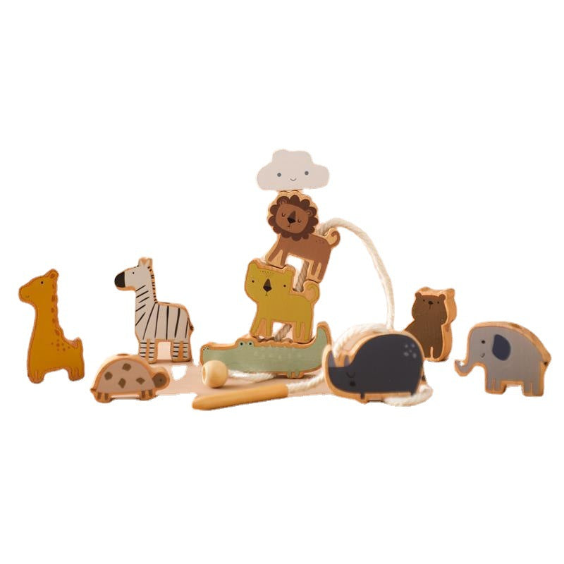 Children's Montessori Educational Toys - Animal Lacing Beads 1-3 Years Wooden Baby Threading Toy
