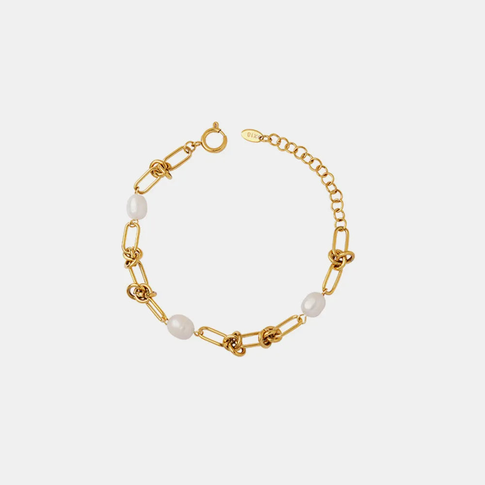 Women's Freshwater Pearl Titanium Steel Chainlink Bracelet