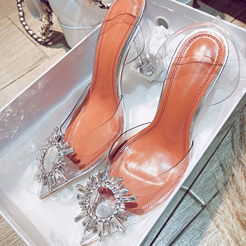 Women's Clear Pointed Toe Elegant Slingback High Heels/Pumps with Rhinestone Embellishment