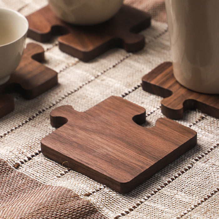 Solid Walnut Wood Insulated Puzzle Coasters