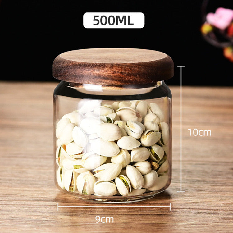 Glass+Acacia Wood Covered Universal Storage Jars