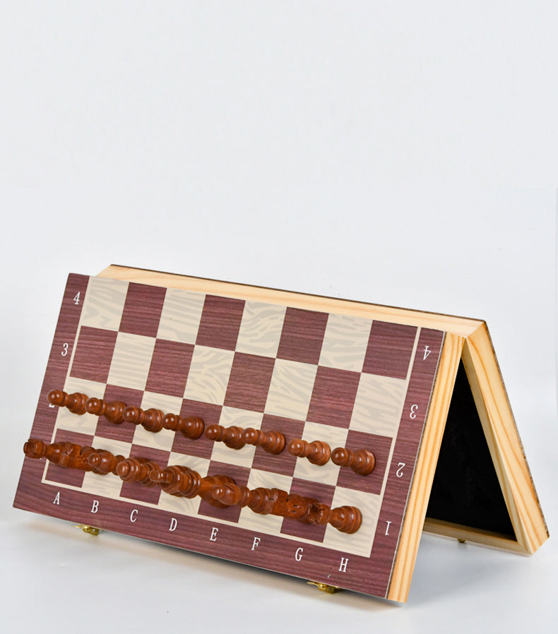 Solid Wood Magnetic Chess & Checker Game Set - Two in One Combination