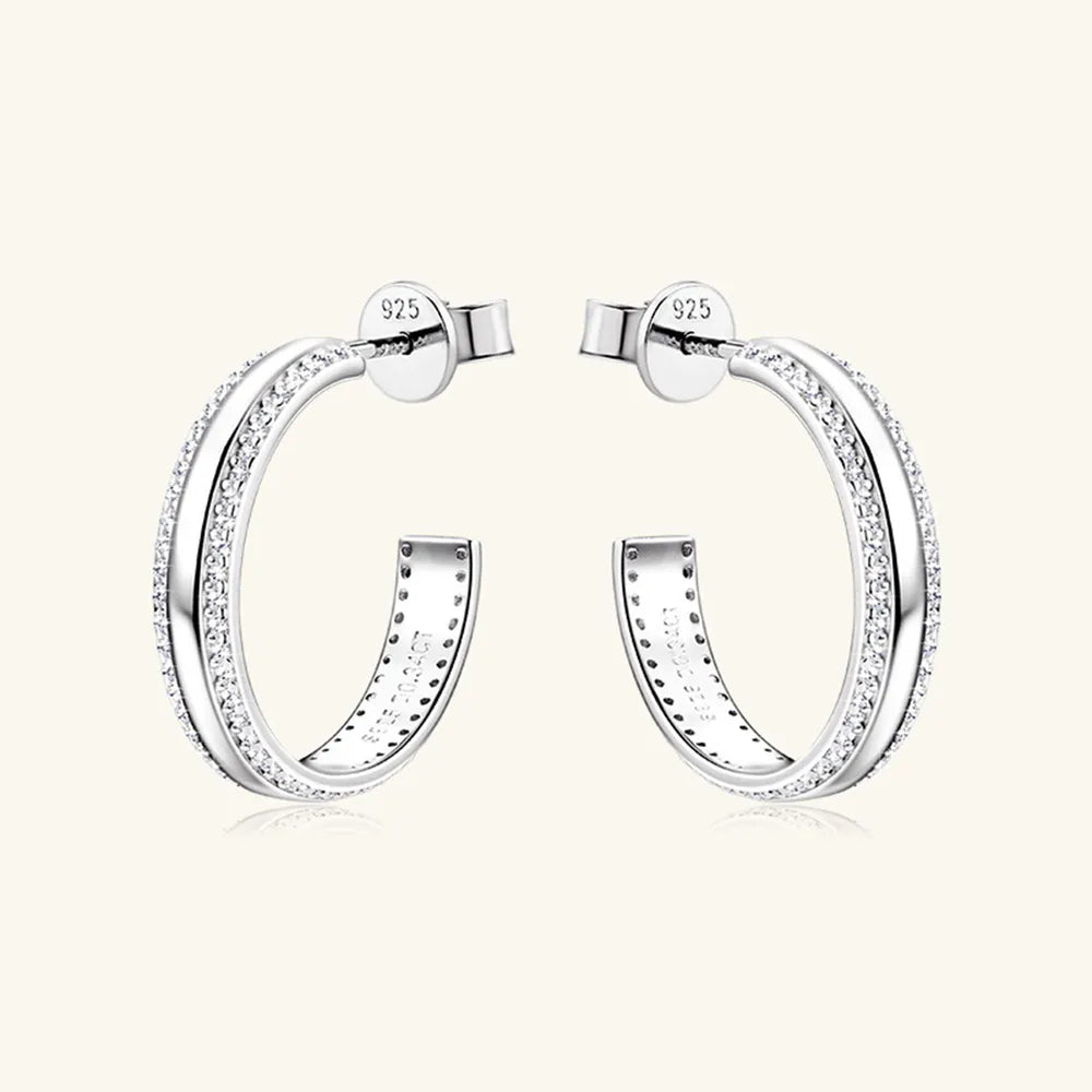 Women's Sterling Silver 925 Inlaid Moissanite C-Hoop Earrings