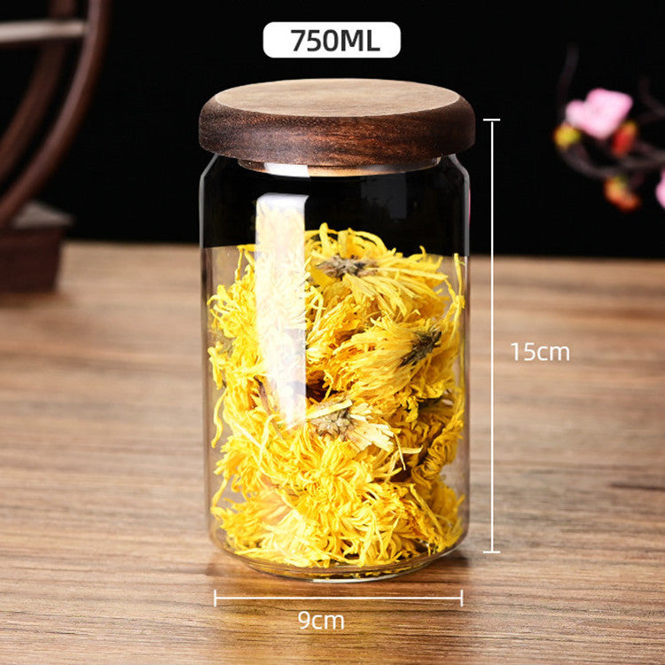 Glass+Acacia Wood Covered Universal Storage Jars
