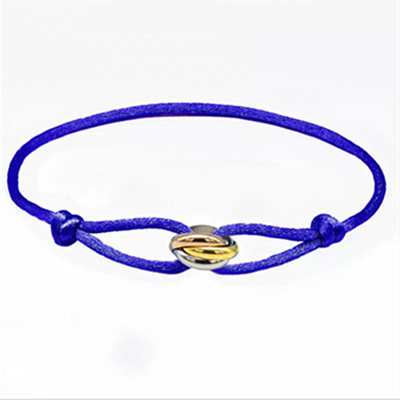Unisex Woven Cord Bracelet with Stainless Steel Three-Color Classic Eternal Ring