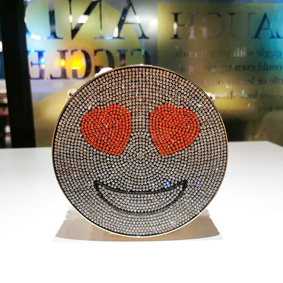 Women's Mini Circular Happy or Sad Rhinestone Dinner Purse And Handbag -  5lky8fttmq