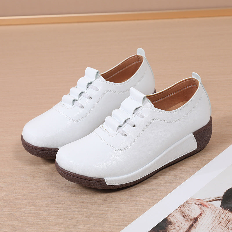 Women's Thick Wedge Sole Genuine Leather Upper Slip-On Casual Sneaker Shoes