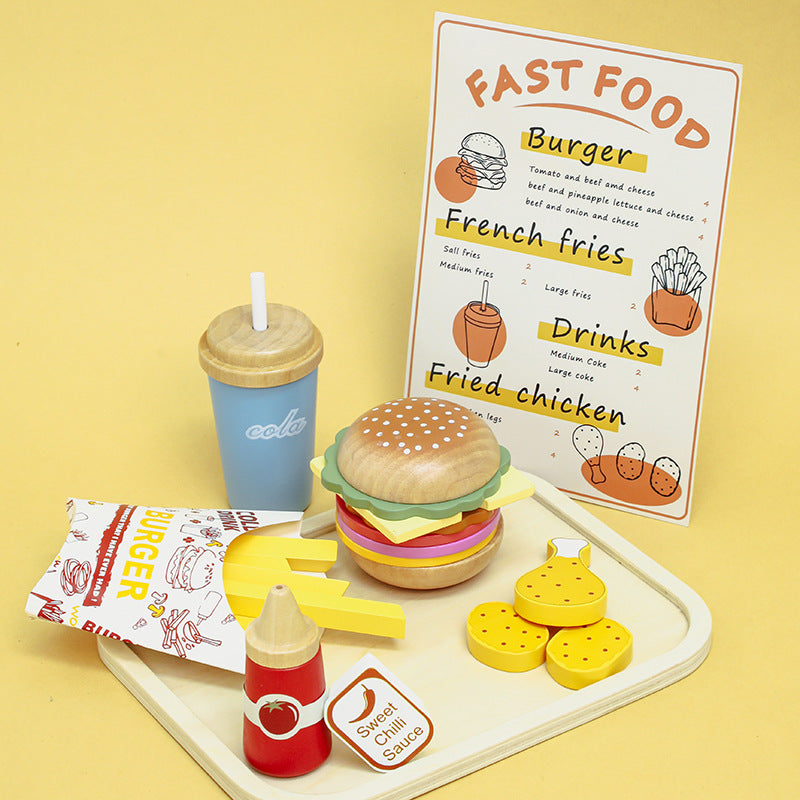 Children's Wooden Puzzle Burger French Fries Sandwich Toy