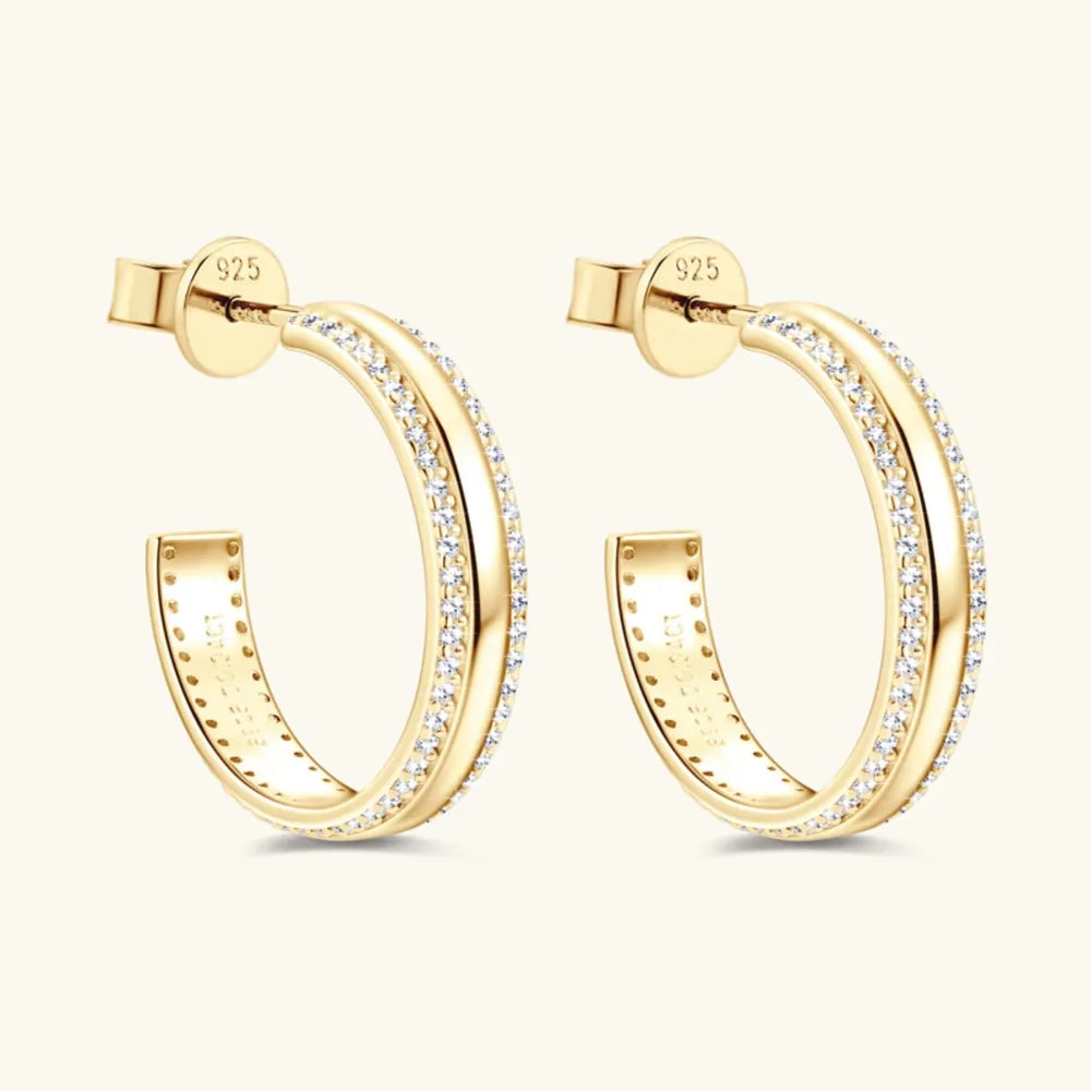 Women's Sterling Silver 925 Inlaid Moissanite C-Hoop Earrings
