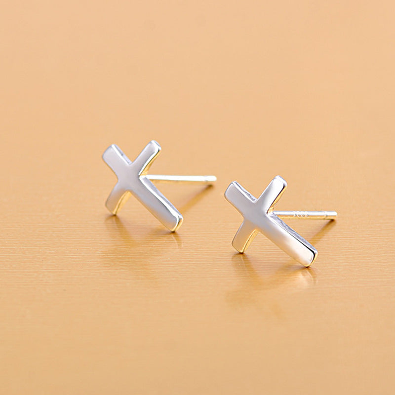 Women's Sterling Silver S925 Cross Stud Earrings
