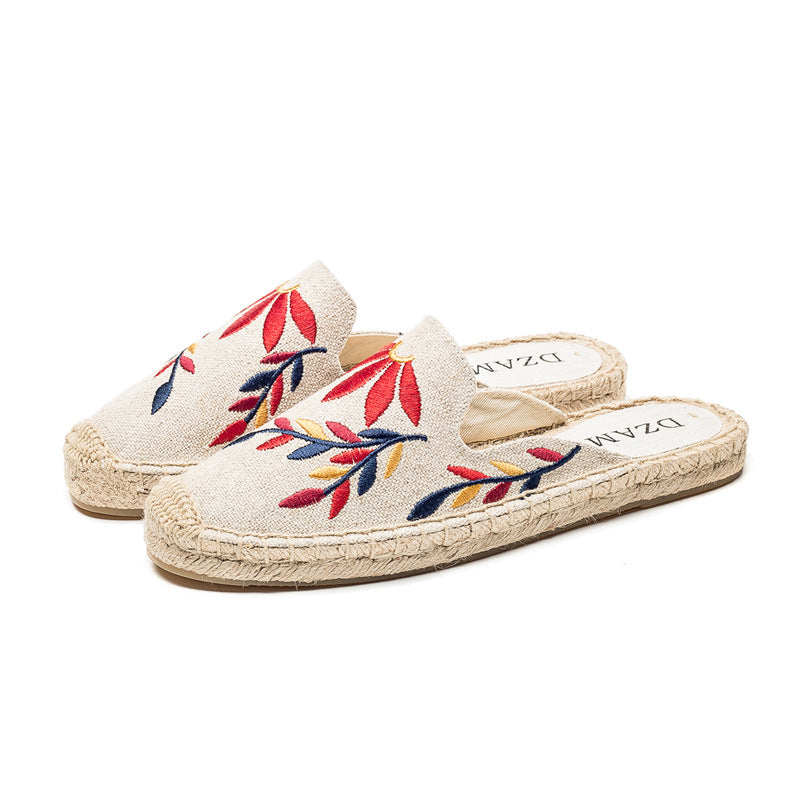 Women's Cute Embroidered Slip-On Open Heel Espadrilles/Shoes