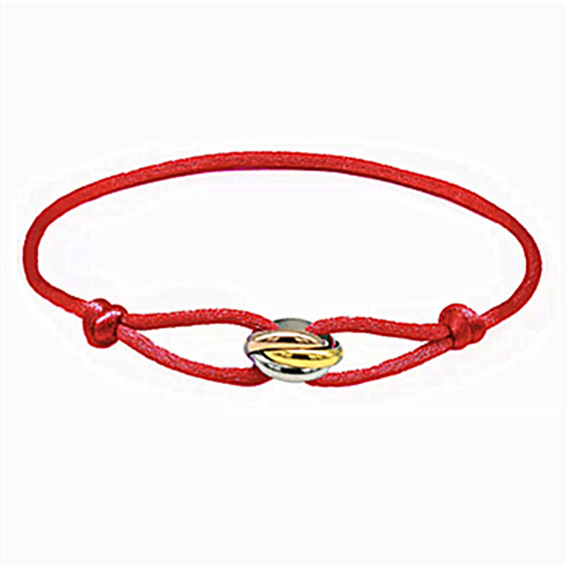 Unisex Woven Cord Bracelet with Stainless Steel Three-Color Classic Eternal Ring