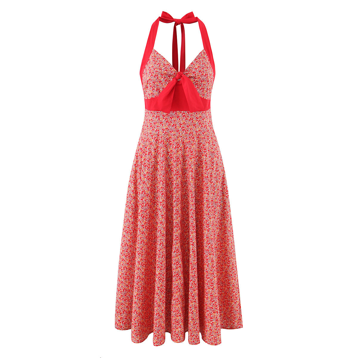 Women's V-neck Floral Print Backless Dress