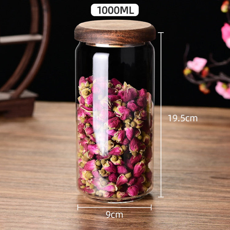 Glass+Acacia Wood Covered Universal Storage Jars