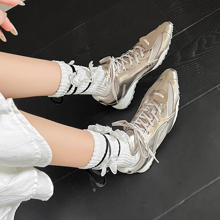 Women's Metallic Silver Thick Sole Pointy Toe Athletic Shoes