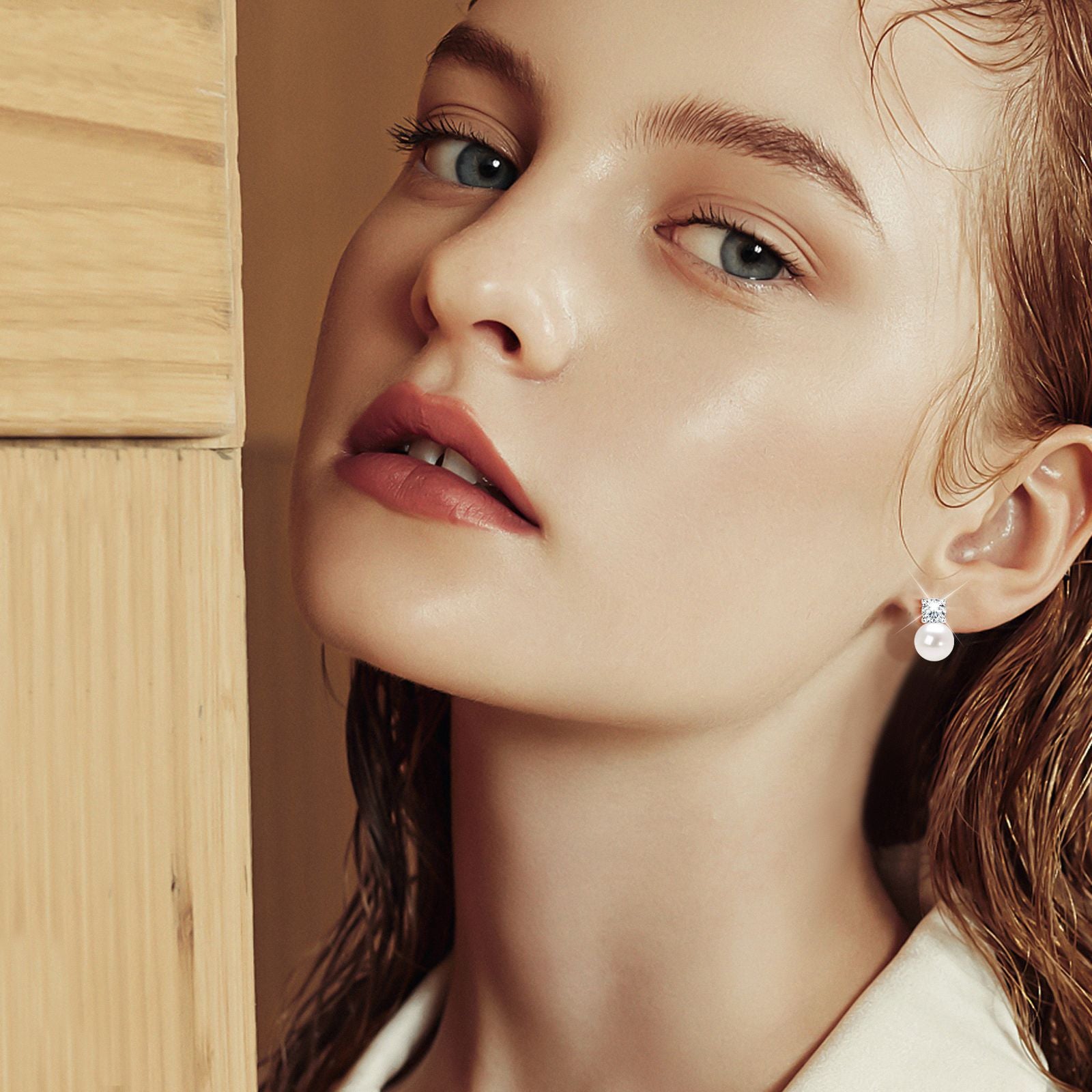 Beautiful Women's Sterling Silver S925, Freshwater Pearl & Zircon Drop Earrings