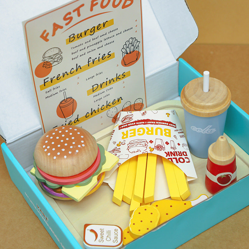 Children's Wooden Puzzle Burger French Fries Sandwich Toy
