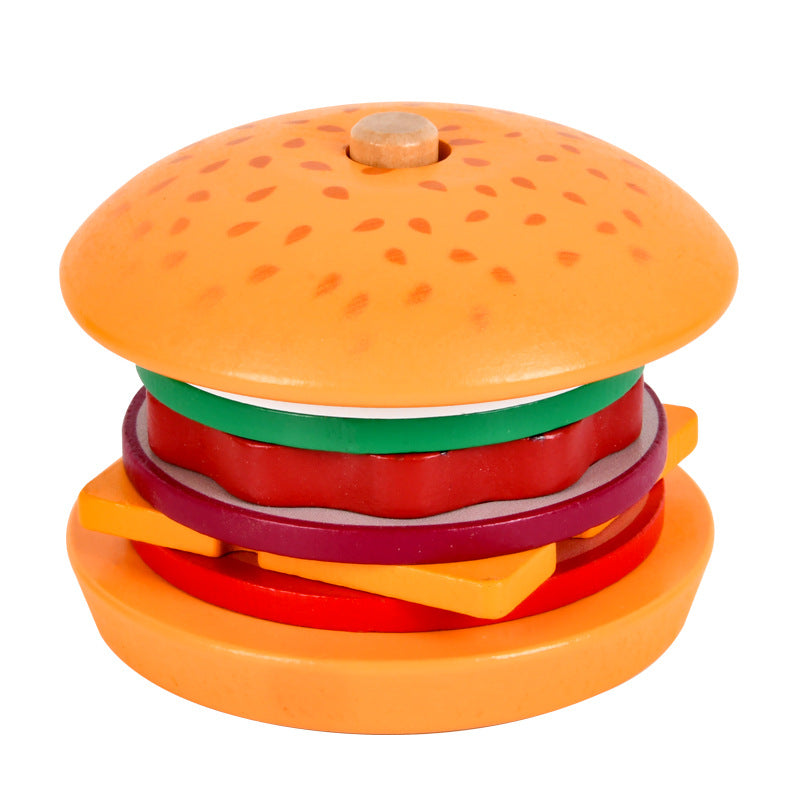 Children's Wooden Pillar Stacking Burger or Sandwich Educational Toy Set
