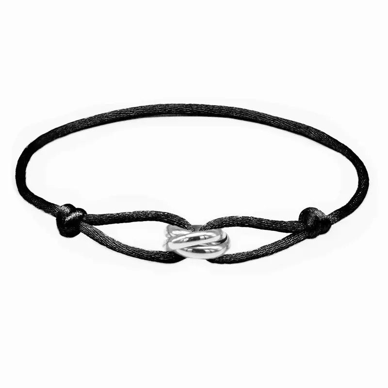 Unisex Woven Cord Bracelet with Stainless Steel Three-Color Classic Eternal Ring
