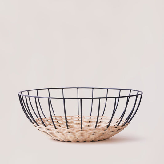Cabo Rattan Fruit Basket w/Black Coated Iron Trim