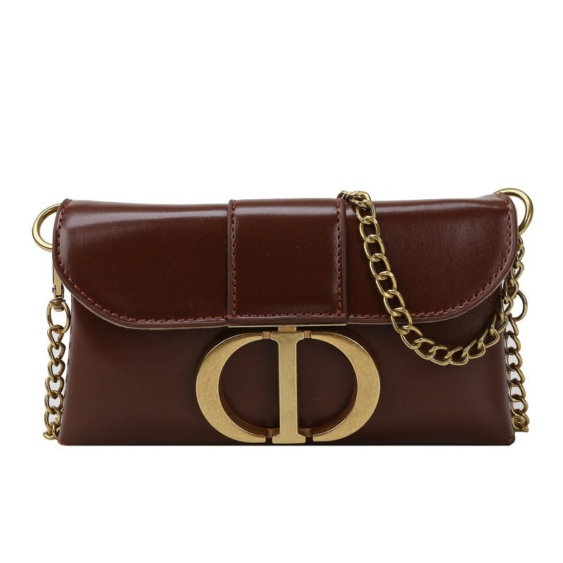 Women's Gold-Tone Metal Chain Shoulder Crossbody Bag Purse with Metal Buckle Closure