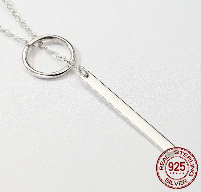 Women's Simple Modern Round and Bar Sterling Silver S925 Necklace