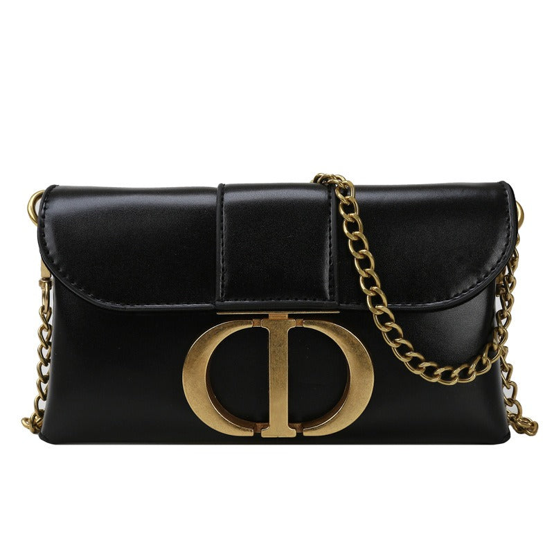 Women's Gold-Tone Metal Chain Shoulder Crossbody Bag Purse with Metal Buckle Closure