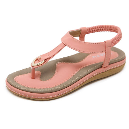 Women's Thong Style Sandals with Gold Buckle Detail & Elastic Ankle Strap