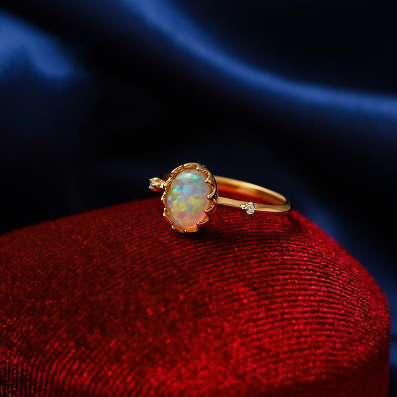 Women's Retro Faux Fire Opal Gold Plated Cabochon Ring or Necklace