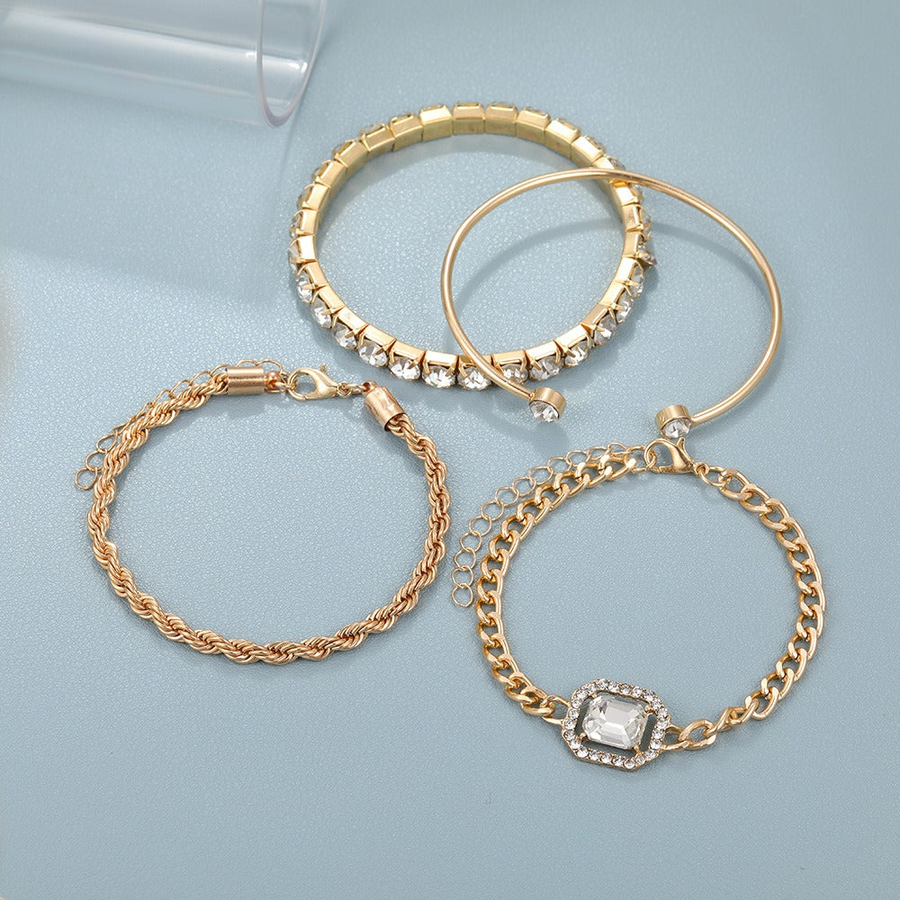 Women's Set of 4 Gold Tone or Silver Tone Rhinestone Bracelet Set