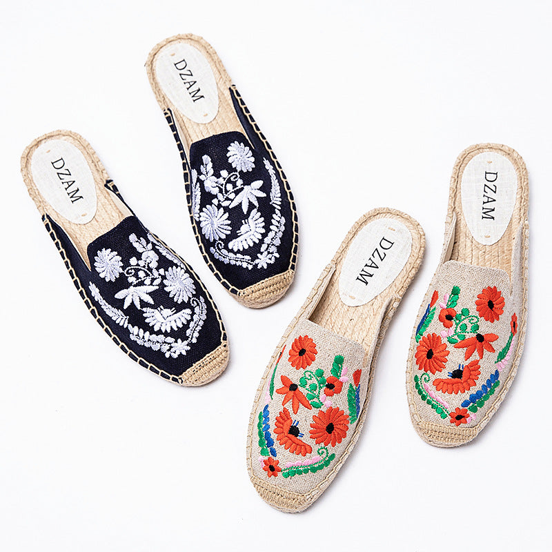 Women's Cute Embroidered Slip-On Open Heel Espadrilles/Shoes