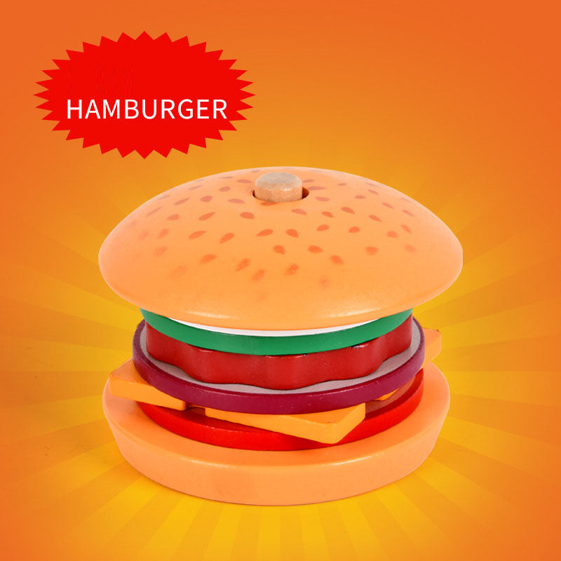 Children's Wooden Pillar Stacking Burger or Sandwich Educational Toy Set