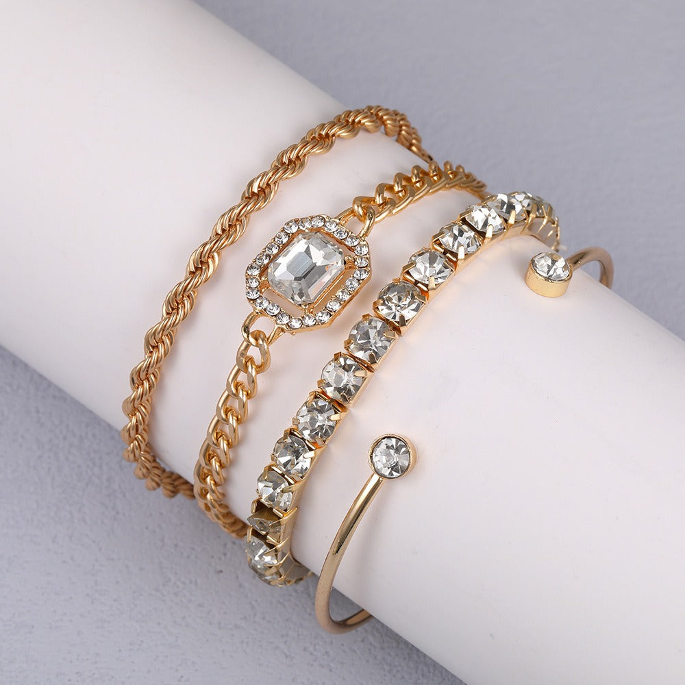 Women's Set of 4 Gold Tone or Silver Tone Rhinestone Bracelet Set