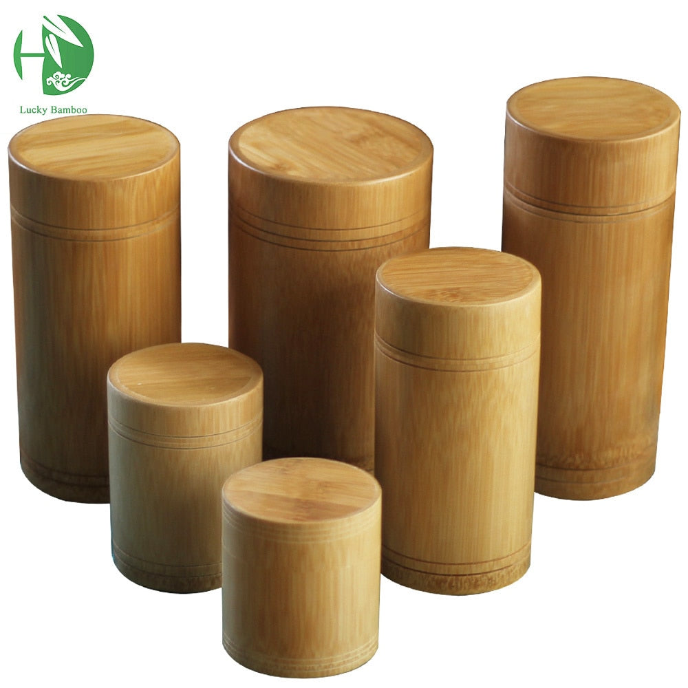 Bamboo Wooden Storage Containers with Lids for Spices, Tea, Coffee, Sugar
