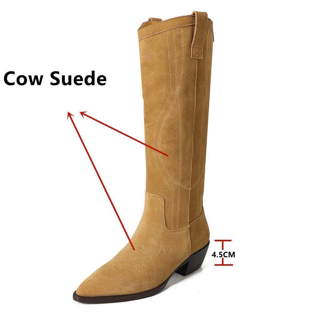 Women's Tall Suede Ranch Style Western Embroidered Cowboy Boots