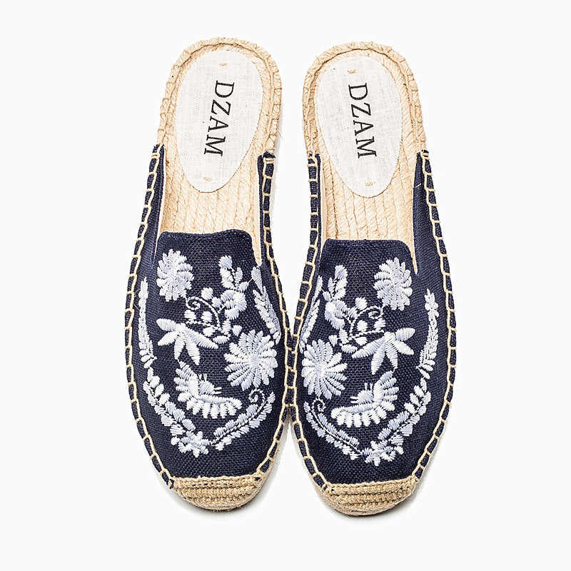 Women's Cute Embroidered Slip-On Open Heel Espadrilles/Shoes