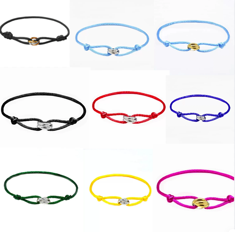 Unisex Woven Cord Bracelet with Stainless Steel Three-Color Classic Eternal Ring