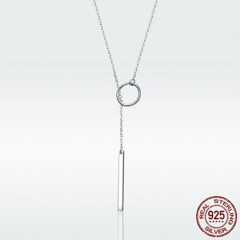 Women's Simple Modern Round and Bar Sterling Silver S925 Necklace