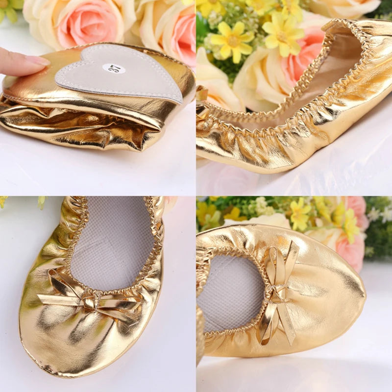 Women's Gold Metallic Genuine Leather Sheepskin Ballet Flats