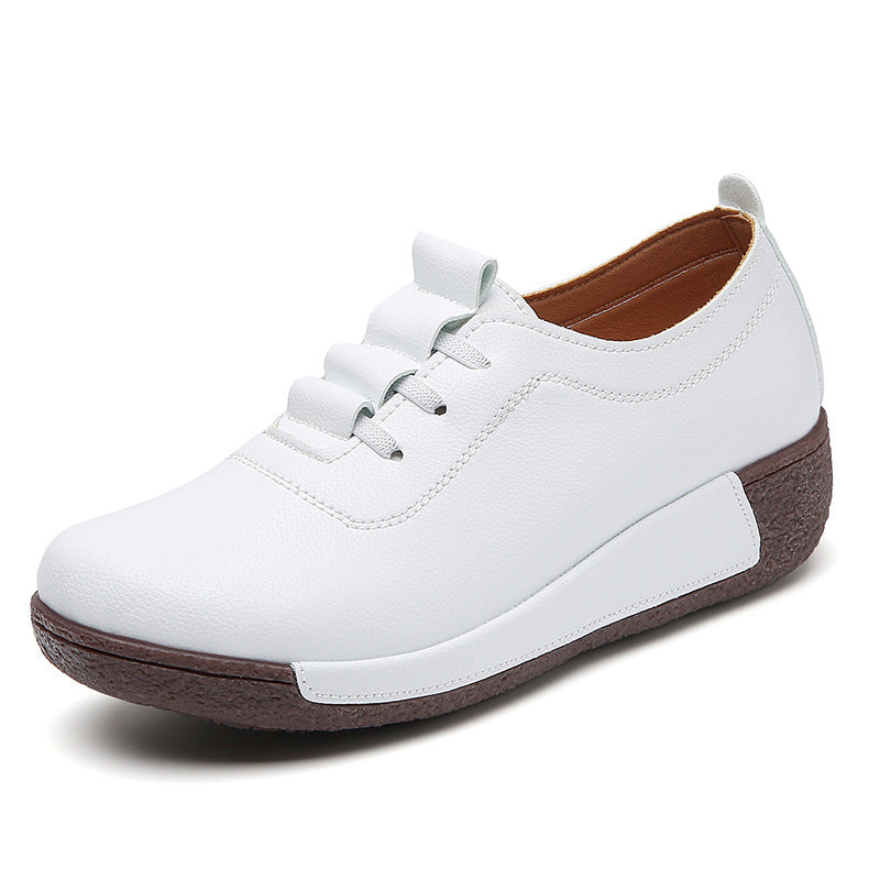 Women's Thick Wedge Sole Genuine Leather Upper Slip-On Casual Sneaker Shoes