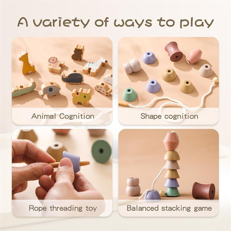 Children's Montessori Educational Toys - Animal Lacing Beads 1-3 Years Wooden Baby Threading Toy
