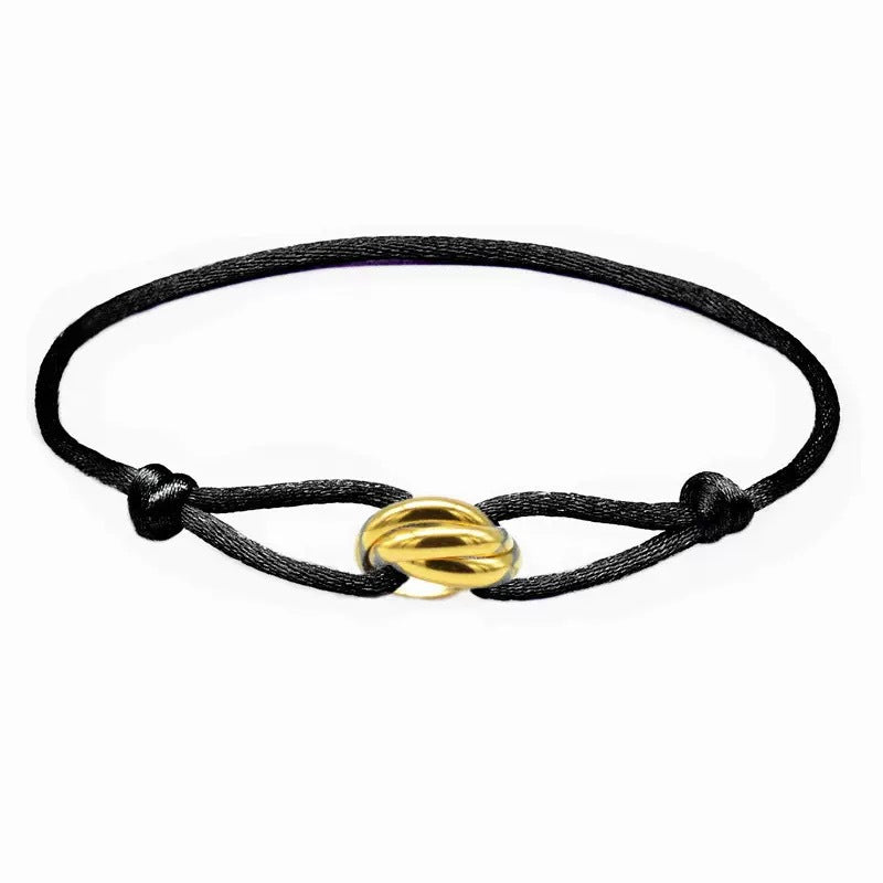 Unisex Woven Cord Bracelet with Stainless Steel Three-Color Classic Eternal Ring