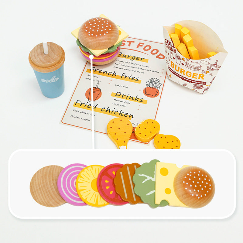 Children's Wooden Puzzle Burger French Fries Sandwich Toy