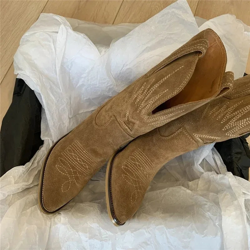 Women's Suede Embroidered Western Cowboy Ranch Boots