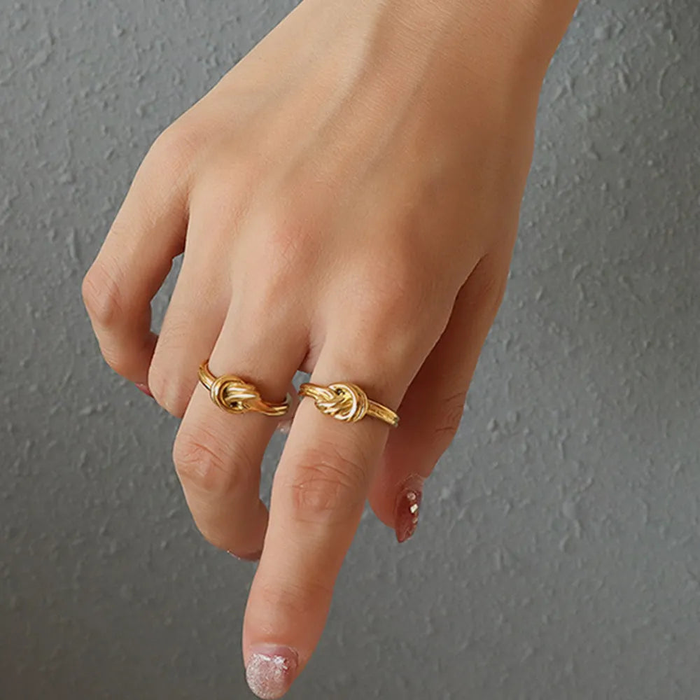 Women's Titanium Steel Gold Tone or Silver Tone Twisted Knot Ring