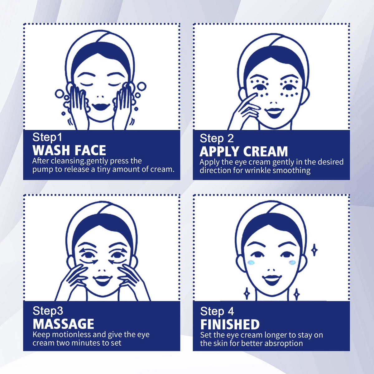 a blue and white square sign with images of women's face