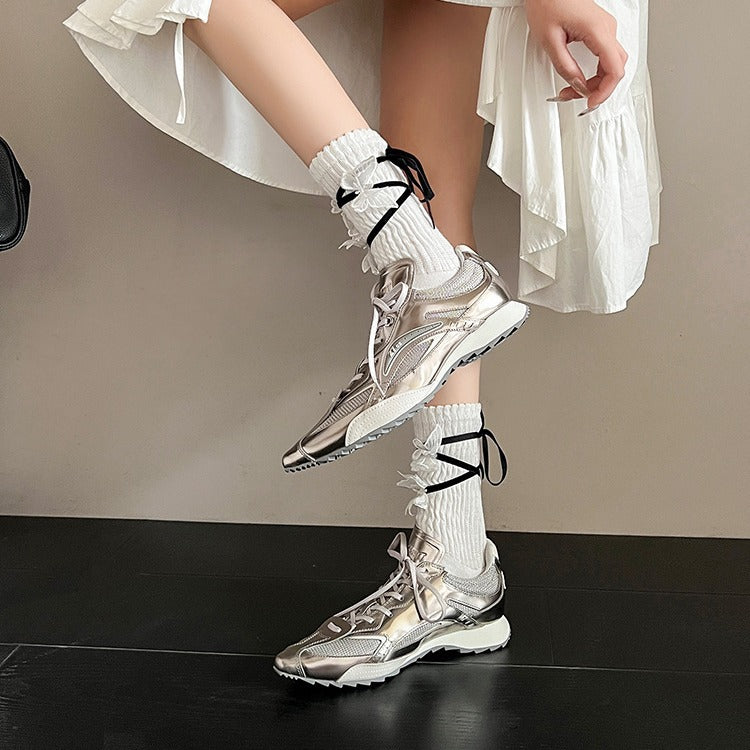 Women's Metallic Silver Thick Sole Pointy Toe Athletic Shoes