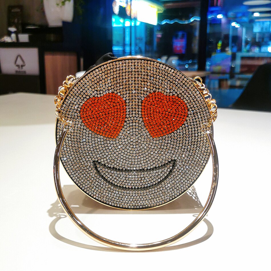 Women's Mini Circular Happy or Sad Rhinestone Dinner Purse And Handbag -  5lky8fttmq