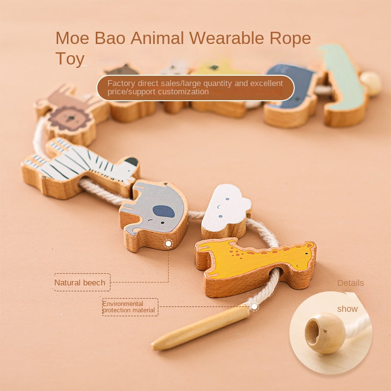 Children's Montessori Educational Toys - Animal Lacing Beads 1-3 Years Wooden Baby Threading Toy